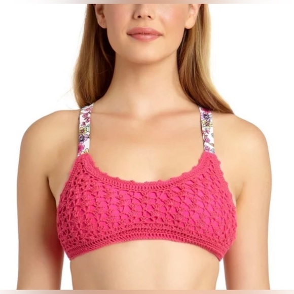 California Waves RASPBERRY Juniors' Crochet Bralette Swim Top, S-NWT - Picture 1 of 2